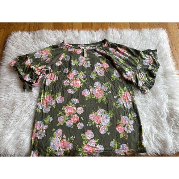Matilda Jane Womens Sz XS Green Floral Print Ruffle Short Sleeve blouse - Picture 4 of 10